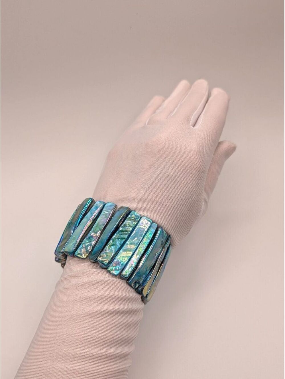 Iridescent Blue Abalone Shell Stretch Bracelet